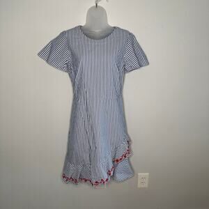 Draper James Women's Size 8 Blue White Pinstripe Dress Embroidered Hem